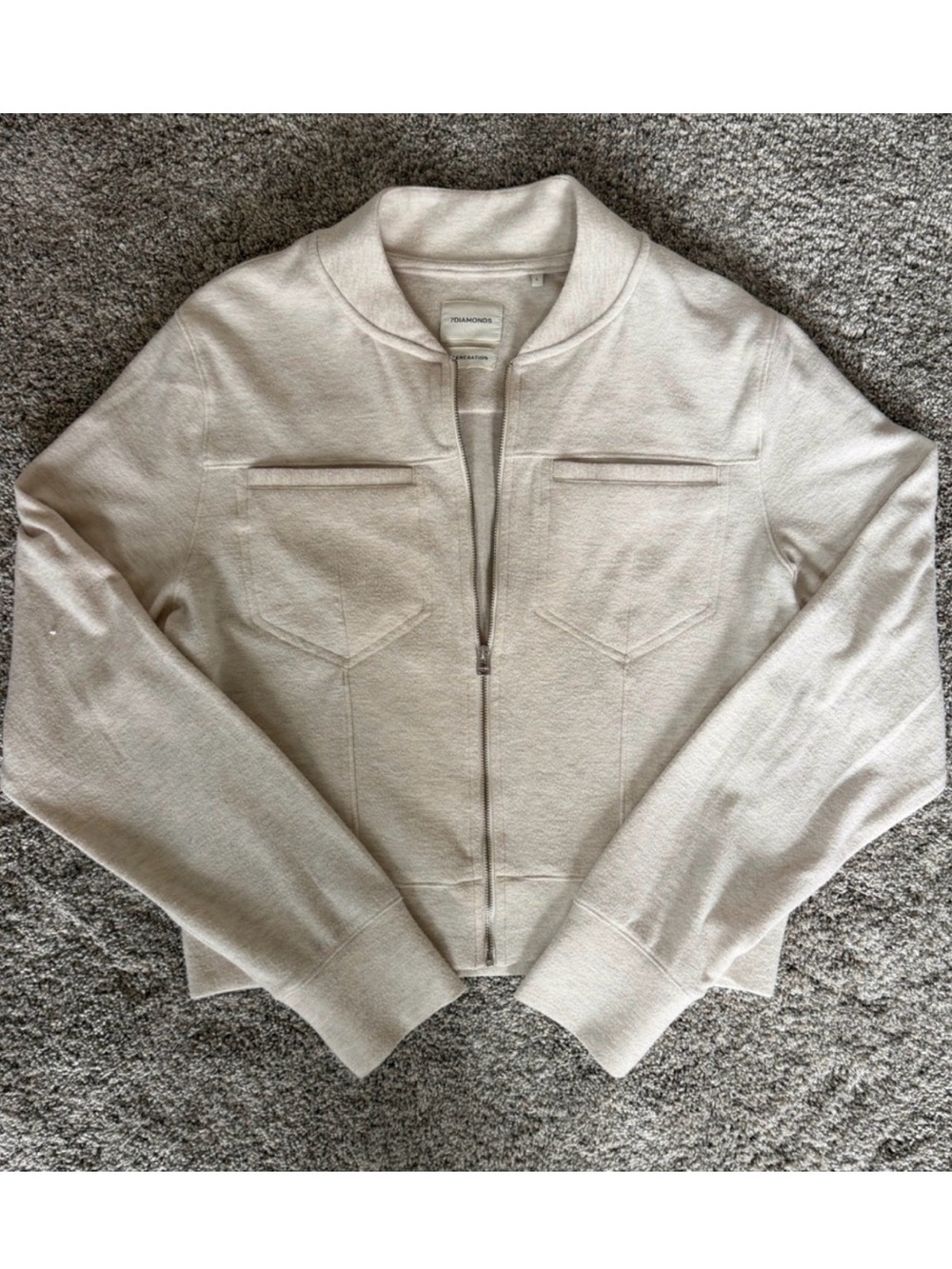 7 Diamonds Women's Off White/Oatmeal Zip Up Bomber Jacket